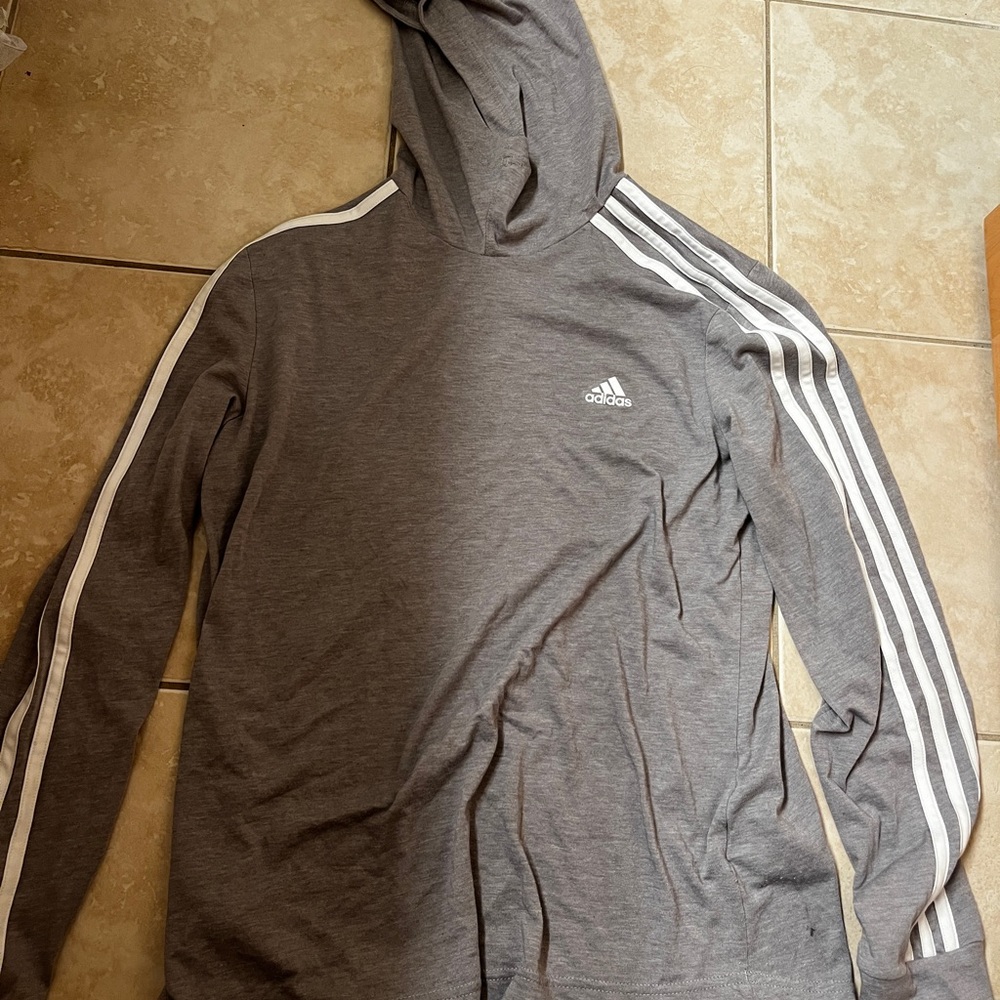 Adidas Gray Hoodie Size Medium White Stripes